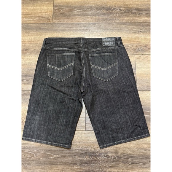 Ecko Unlimited Denim Shorts Mens 38 Black Baggy Hip Hop Wide Skater Y2K Vintage - Picture 1 of 8